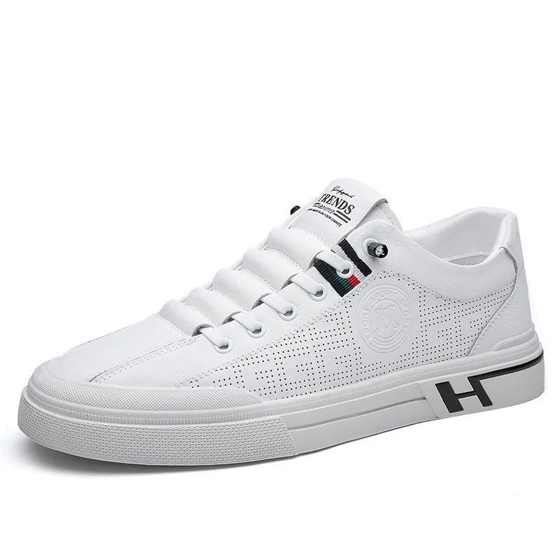 Men's Embossed Breathable White Sneakers Summer – Trendy Versatile Casual Skate Shoes for Teenagers and Youth, Lightweight Sports Shoes